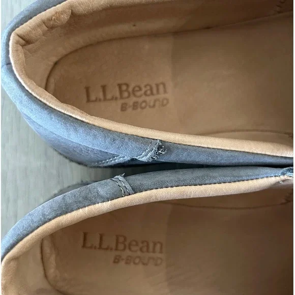 LL Bean Women Grey Tumbled Leather B-Bound Moccasin Loafers 525423 Size 7 Medium - Picture 3 of 12